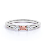 1.25 Carat Baguette Cut East West Setting Morganite and Diamond Engagement Ring in 10k Rose Gold for Women