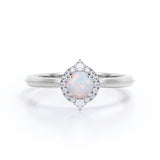 Vintage Beaded 1.15 Carat Round Cut White Fiery Opal And Diamond Halo Engagement Ring In Rose Gold