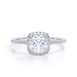 1.25 Carat Cushion Cut Moissanite Engagement Ring in 18k White Gold Over Silver Flawless Ring