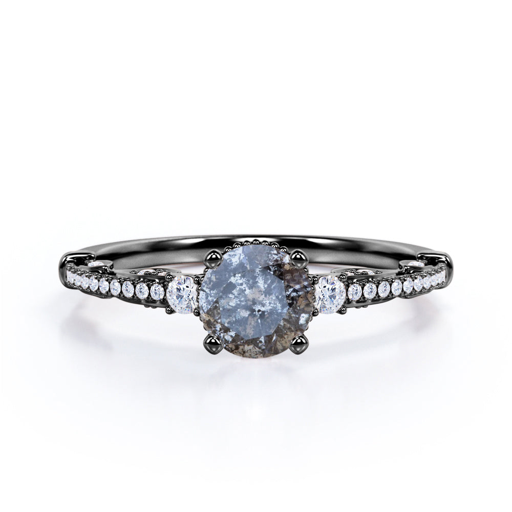 Classic 0.55 Ct Round Salt and Pepper Diamond Engagement Ring