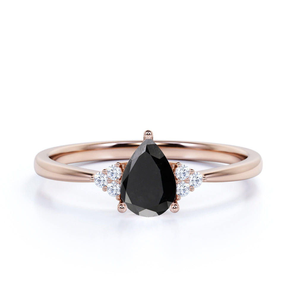 1.15 ct Teardrop Lab Black Diamond 7-Stone Engagement Ring