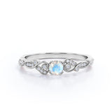 1.10 Carat Round Cut Rainbow Moonstone Ring with Authentic Diamond in White Gold - Lovely Dainty Engagement Ring