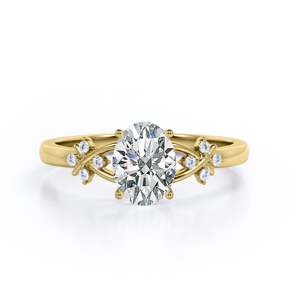 Luxurious Clover Lucky Leaf 0.5 carat Oval Moissanite and Diamond Engagement Ring in Rose Gold