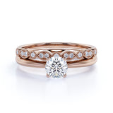 Artdeco 1.25 Carat Round cut Moissanite and Diamond Wedding Bridal Ring Set in 10k White Gold