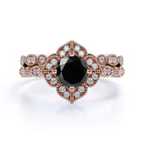 Beautiful 1.75 Carat Round cut Lab Black Diamond Halo Wedding Ring Set in White Gold