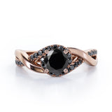 Tensioned Halo Set - 1.25 TCW Round Shaped Lab Created Black Diamond - Semi Pave Infinity Engagement Ring in White Gold