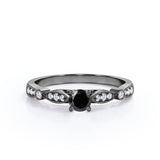 1.15 Carat Round Cut Lab Grown Black Diamond Four Prong Unique Engagement Ring In White Gold
