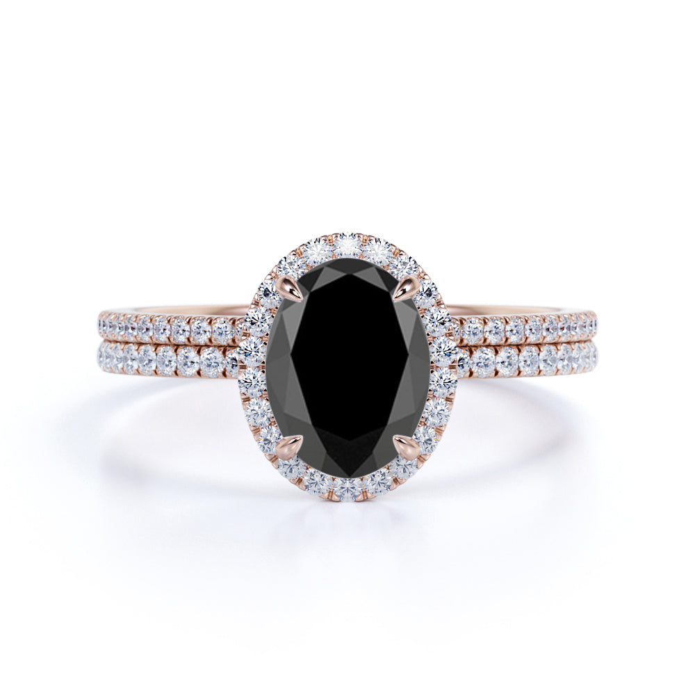Bestselling 1.75 Carat Oval cut Wedding Ring Set with Lab Black Diamond for Women in White Gold