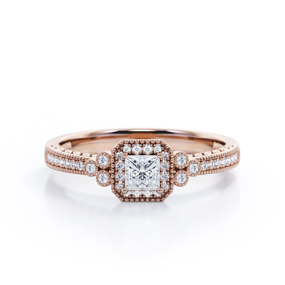 Certified Vintage 1 Ct Princess Lab Diamond Engagement Ring