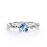1.50 ct Round Aquamarine Milgrain Art Deco Engagement Ring