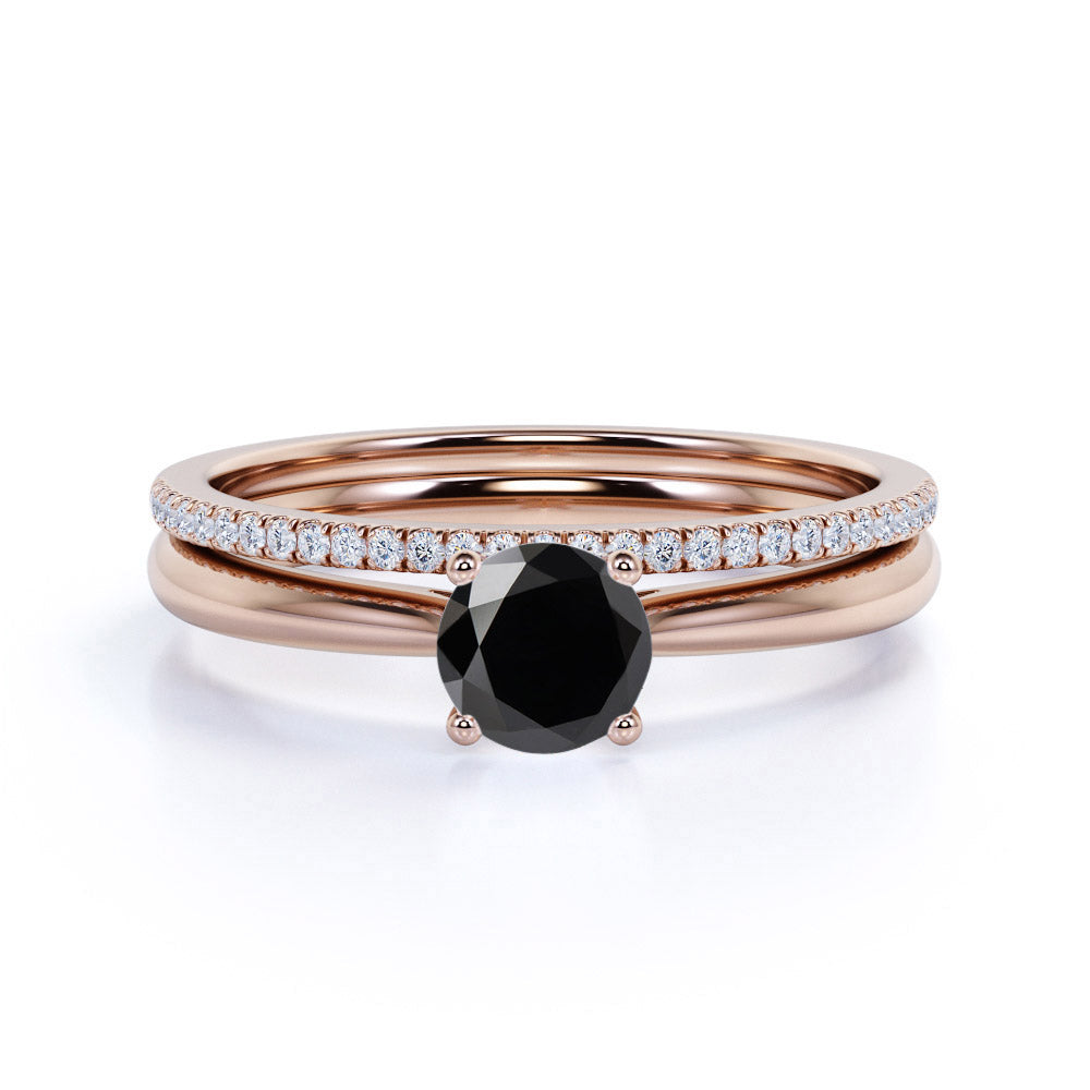 1.25 ct Round Lab Black Diamond Solitare Bridal Set