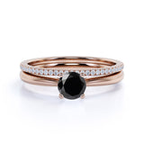 1.25 ct Round Lab Black Diamond Solitare Bridal Set