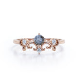 Filigree Solitaire 0.60 Carat Round Cut Fancy Dark Grey Salt and Pepper Diamond Unique Engagement Ring