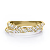 Crossover Double-Strand 0.25 TCW Round Shape Diamond Micro Pave Stackable Ring in 10K White Gold