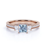 1.50 ct Princess Aquamarine Pave Engagement Ring