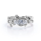 1.25 Carat Princess Cut Near Colorless Moissanite And Diamond Three Stone Wedding Ring Set In White Gold