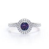 Affordable 1.45 Carat Round Cut Lab Created Alexandrite Double Halo Engagement Ring In White Gold For Her