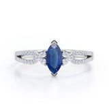 Affordable 1.45 Carat Marquise Cut Sapphire And Diamond Double Shank Engagement Ring In Rose Gold