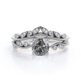 Milgrain 0.75 Ct Round Salt and Pepper Diamond Bridal Set