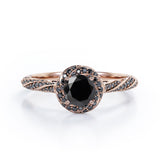 Twirl Halo - 1.35 TCW Round Shaped Lab Created Black Diamond - Twisted Pave Engagement Ring in White Gold