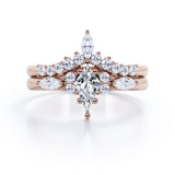 Elegant Fancy Cut Gems 0.7 carat Kite Moissanite and Diamond Wedding Ring Set in Rose Gold