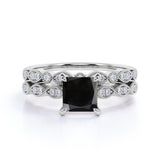 Unique 1.75 Carat Princess cut Lab Black Diamond Bridal Set with semi eternity band in White Gold