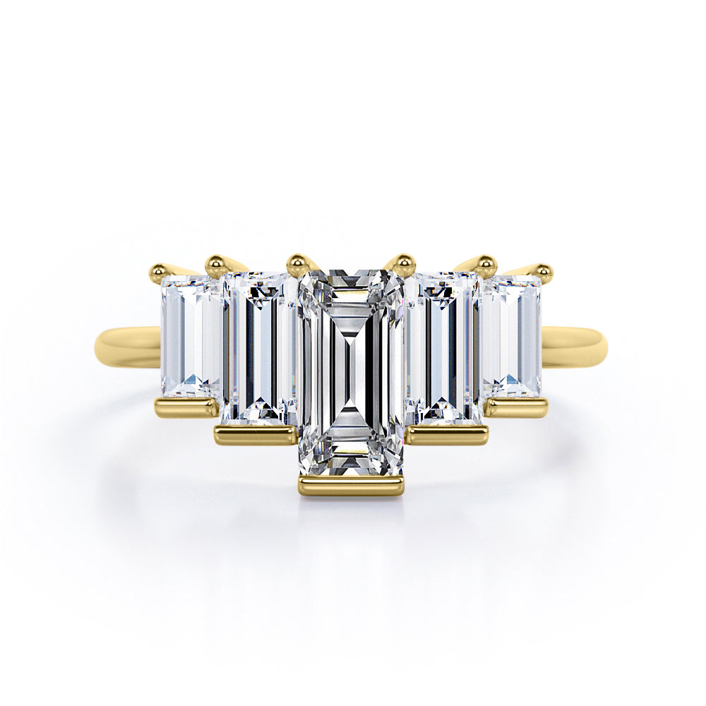 Graduated Baguette Cubic Ring in White Gold
