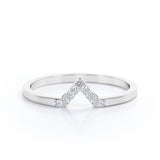 Chevron Flat Band 0.15 TCW Round Shaped Diamond Pave Accented Wedding Band in Rose Gold