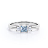 1 ct Princess Aquamarine Three Stone Engagement Ring