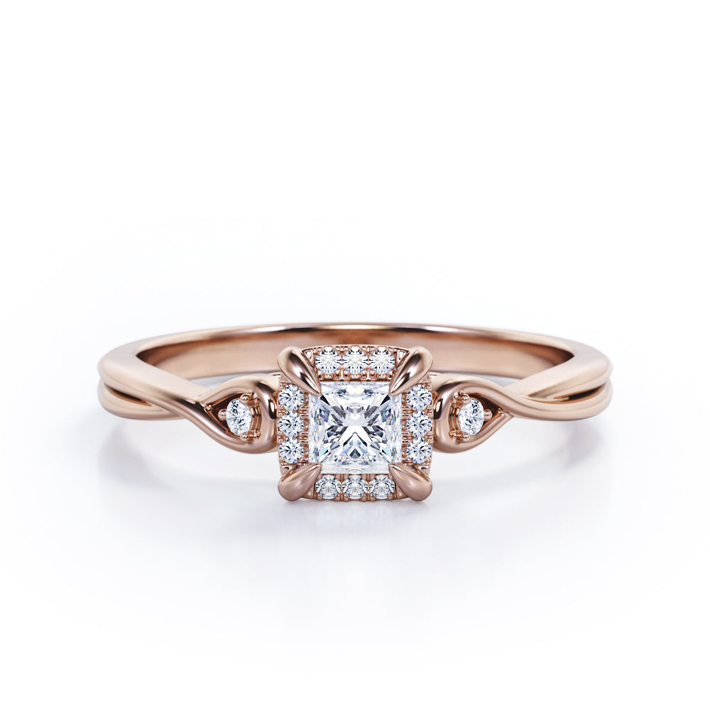 Halo 0.50 Ct Princess Lab Diamond Engagement Ring