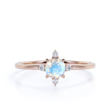 Limited Time Sale 1.45 Carat Round Cut Rainbow Moonstone and 5 Stone Diamond Vintage Engagement Ring in White Gold