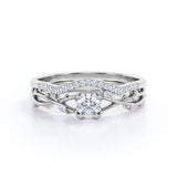 Infinity Branch Design 0.6 CT TDW Round Cut Natural Diamond Pave Wedding Ring Sets