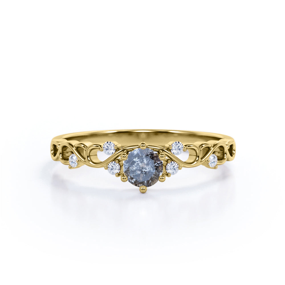 Art Deco 0.65 ct Round Black Rutilated Quartz Engagement Ring