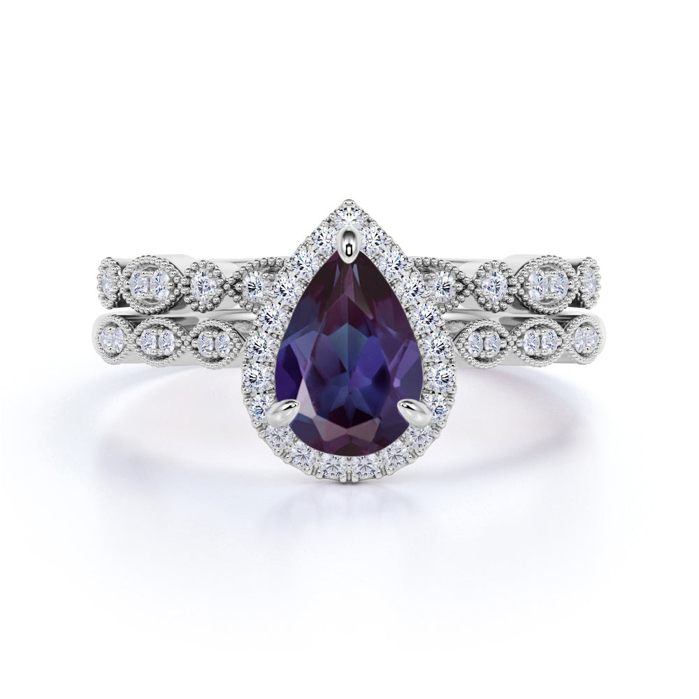 Art Deco 1.75 Ct Pear Lab Alexandrite Engagement Ring