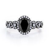 Twisted Pave Set 1.45 Carat Oval Cut Black Diamond Halo Infinity Engagement Ring In Rose Gold