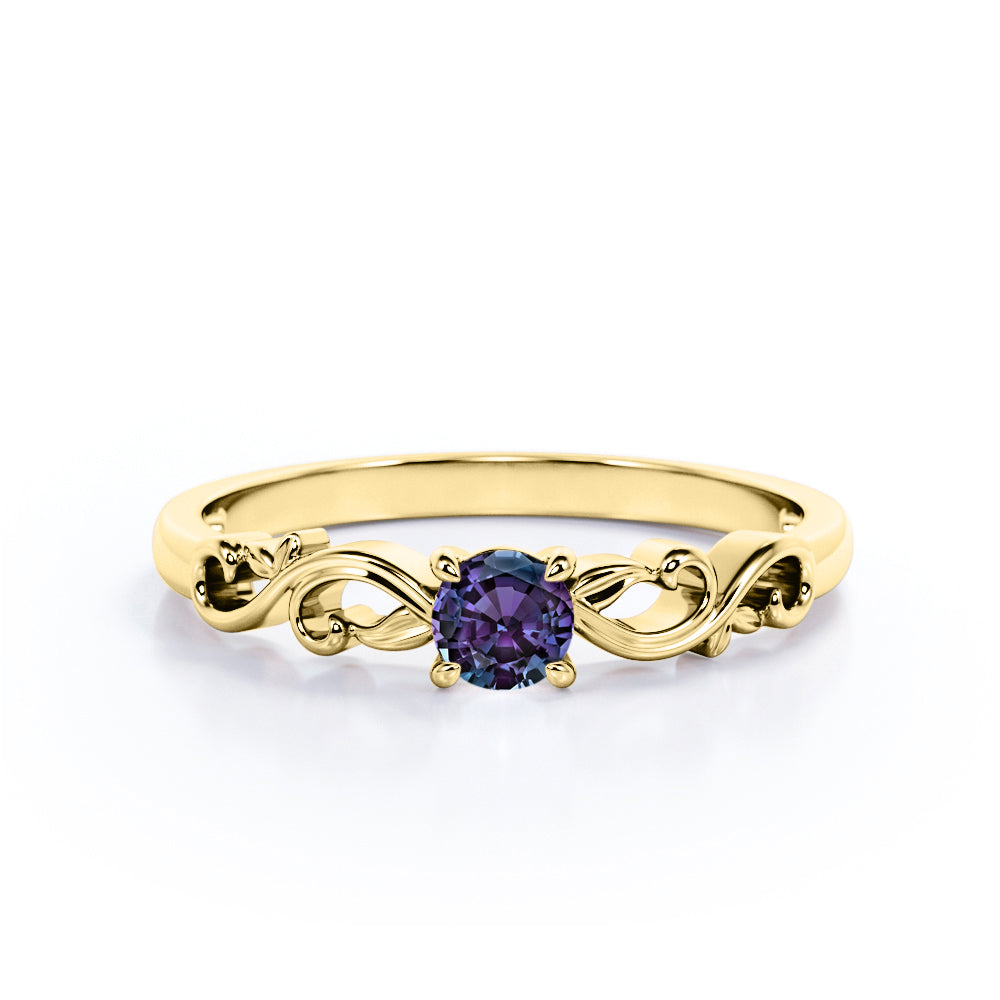 Sharp Four Claws 1 Carat Round Cut Lab Created Alexandrite Floral Art Deco Engagement Ring In White Gold