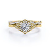 Art Deco 1.50 Carat Round Cut Moissanite Wedding Ring Set