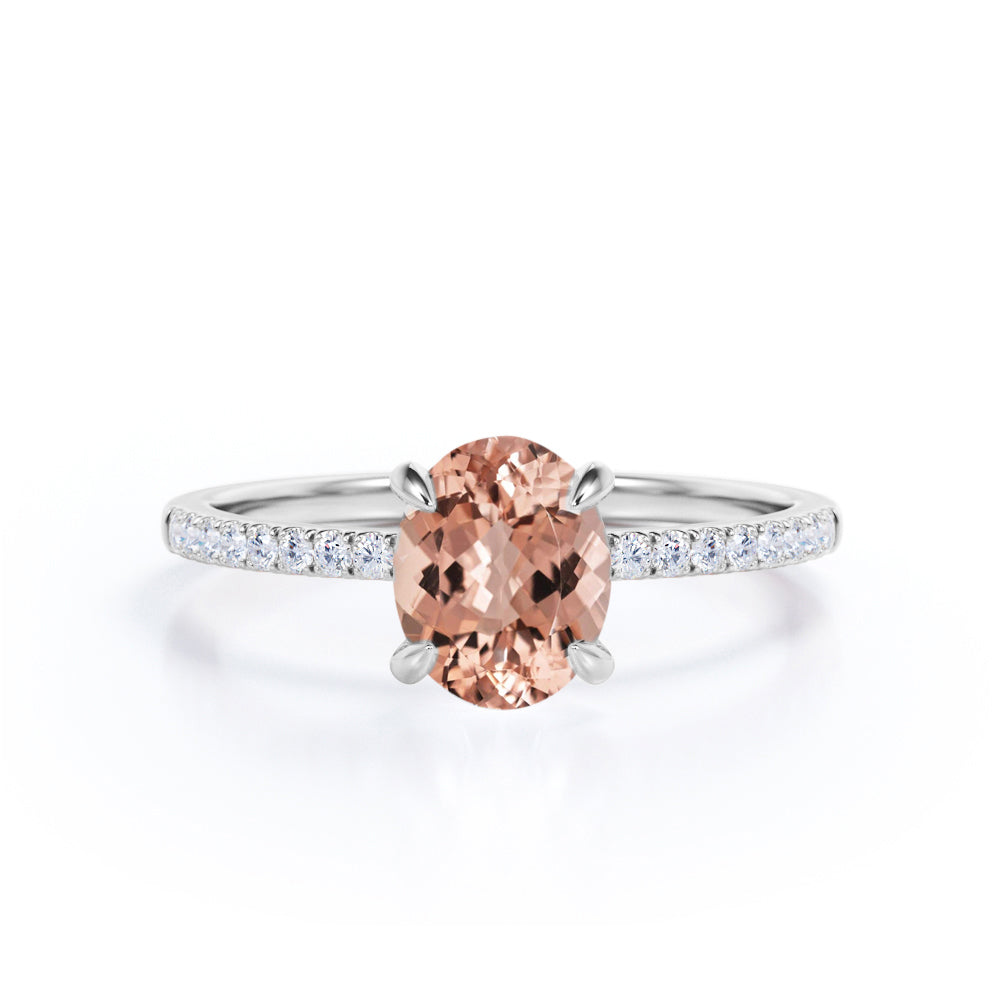 1.50 ct Ovate Dark Pink Morganite Pave Engagement Ring