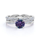 Infinity 1.75 Ct Round Cut Alexandrite Bridal Set