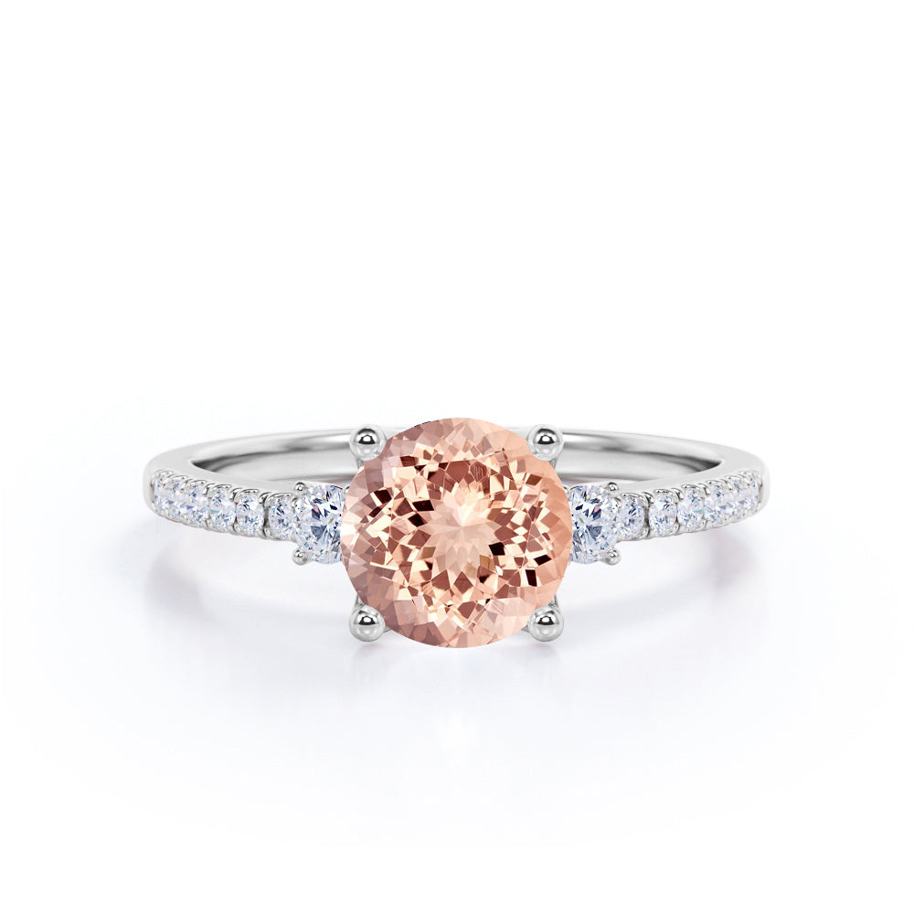 Vintage Art Deco 1.50 Carat Round Peach Morganite and Diamond Best Engagement Ring in White Gold