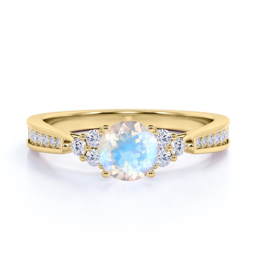 1.1 ct Round Rainbow Moonstone Pave Engagement Ring