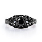 Square Framed  1.05 Carat Round Cut Black Diamond Vintage Filigree Engagement Ring In White Gold