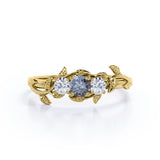 0.50 Ct Round Cut Salt and Pepper Diamond Floral Engagement Ring