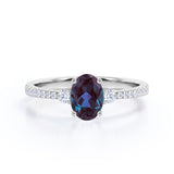 Affordable 1.40 Carat Oval Cut Lab Created Alexandrite And Diamond Four Prong Pave Engagement Ring In White Gold