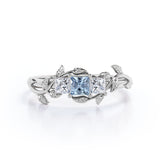 1 ct Princess Aquamarine Floral Engagement Ring