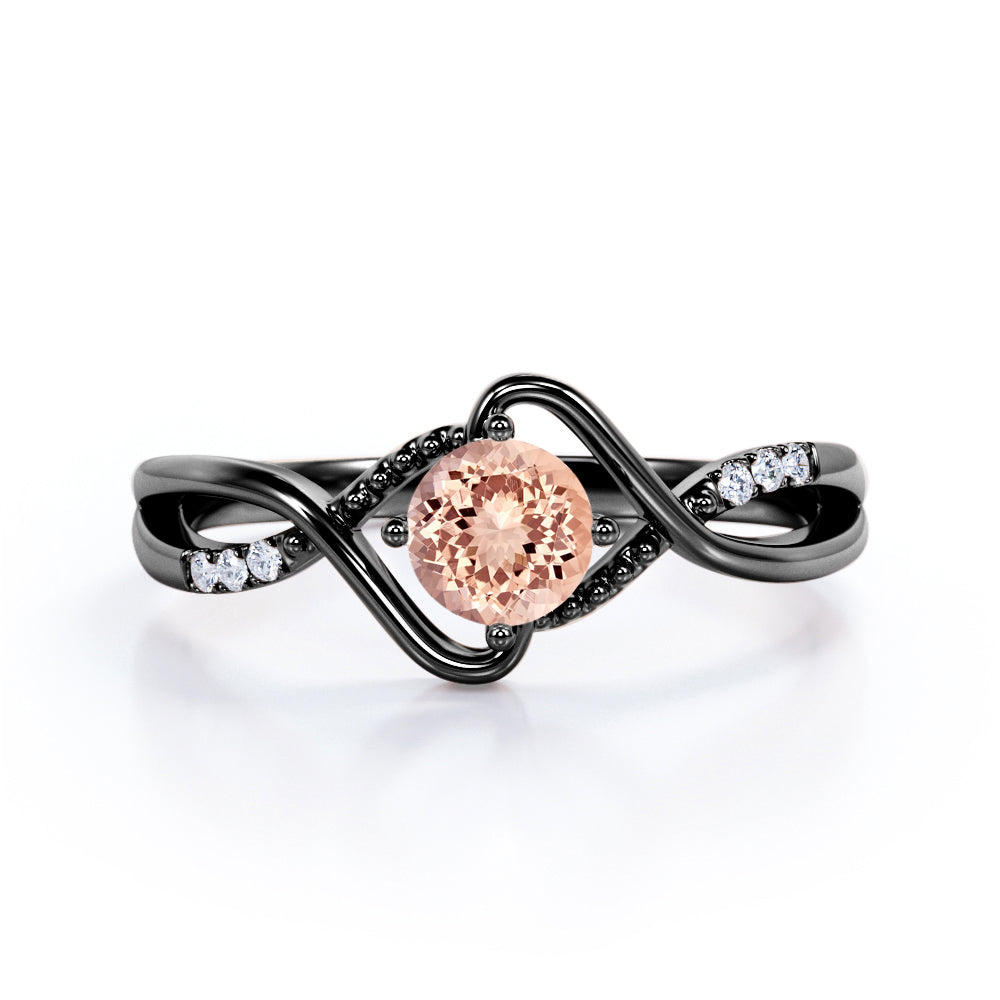 Infinity Twisted 0.55 carat Round Morganite and Moissanite Engagement Ring For Her in Rose Gold