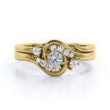 6 Prong Tension Design - 0.55 TCW Round Shaped Moissanite and Diamond - Flush Chanel Wedding Ring Set - Rose Gold