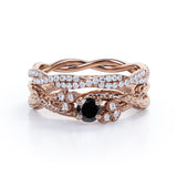 Affordable Antique Artdeco 1.10 Carat Round Lab Black Diamond Halo Wedding Ring Set in Rose Gold