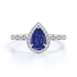 Art Deco 1.50 Ct Pear Cut Lab Sapphire Engagement Ring