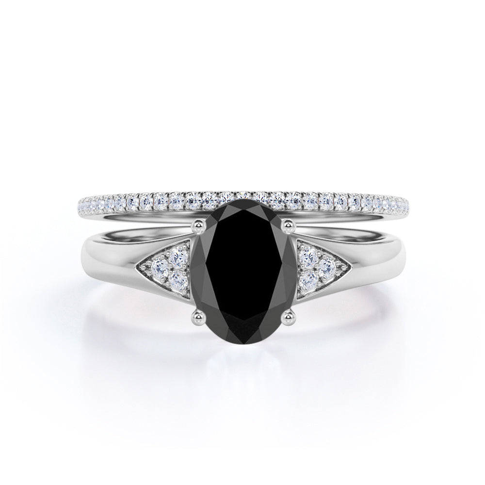 Unique 1.50 Carat Oval cut Lab Black Diamond Bridal Set with semi eternity band in Rose Gold